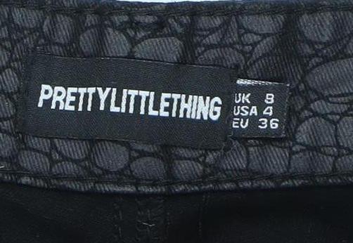PrettyLittleThing Women's Black Animal Print Trousers Size 8