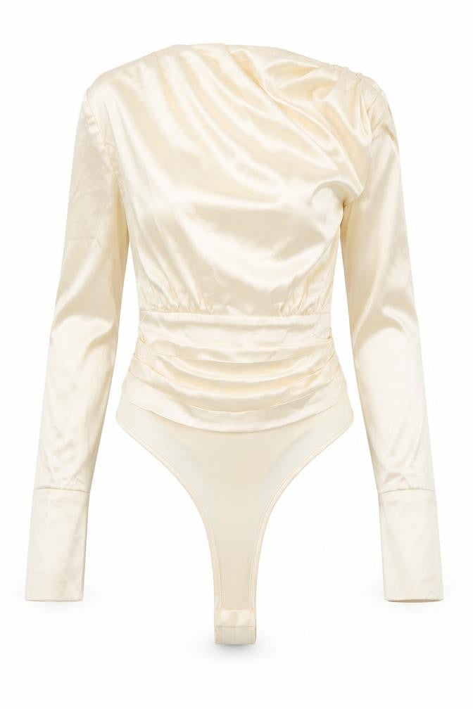 Eighth Hour Women's Beige Long Sleeve Satin Bodysuit