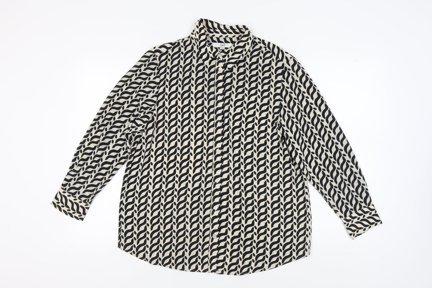 Marks and Spencer Women's Black Geometric Button-Up Shirt