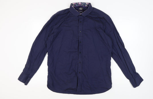 Feraud Vintage Men's Blue Button-Up Shirt, Size 17.5