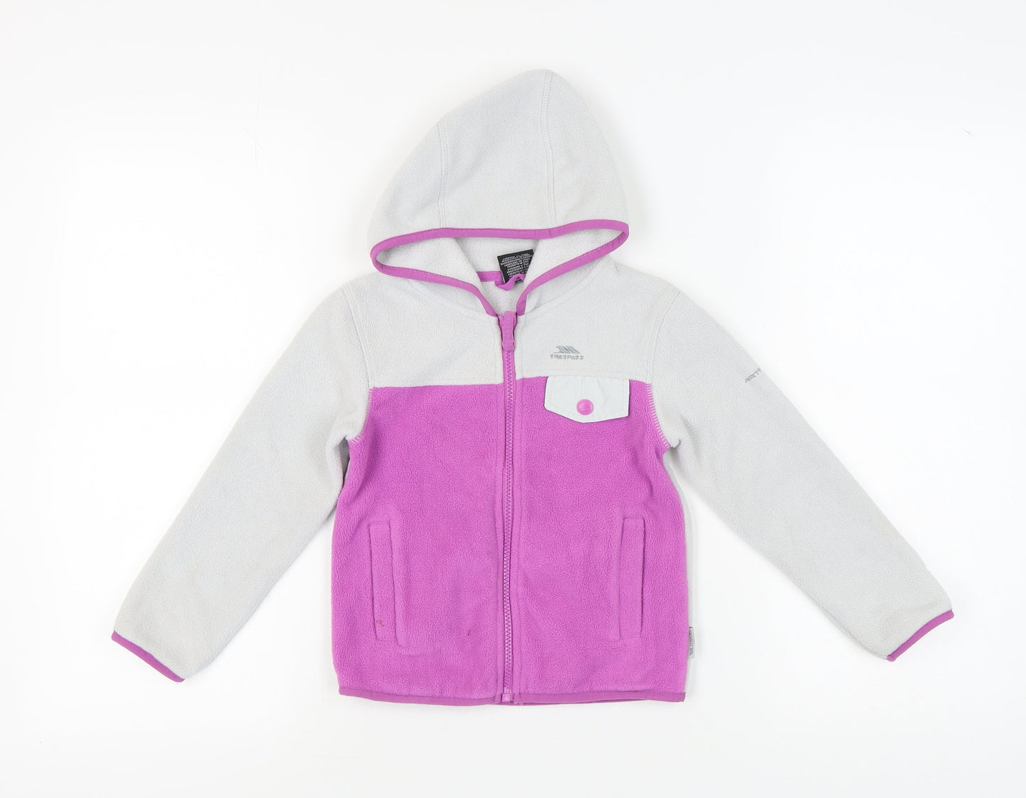 Trespass Girls Grey Pink Fleece Hooded Jacket Size 3-4