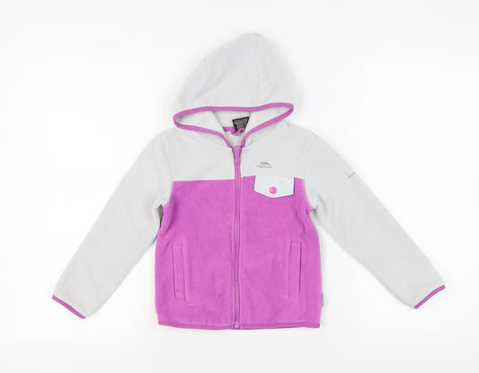 Trespass Girls Grey Pink Fleece Hooded Jacket Size 3-4