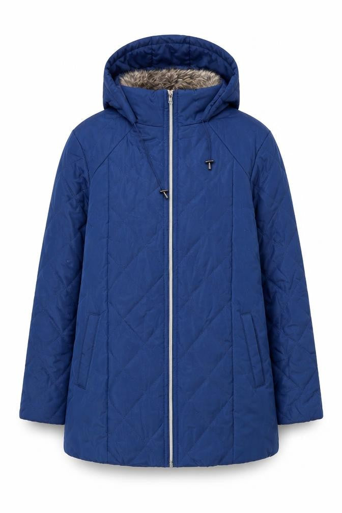 Anne de Lancay Women's Blue Puffer Jacket M Hooded Winter