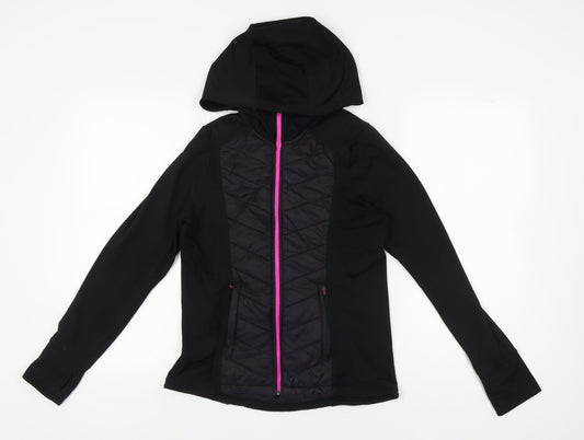 H&M Women's Black Hooded Jacket Size 12