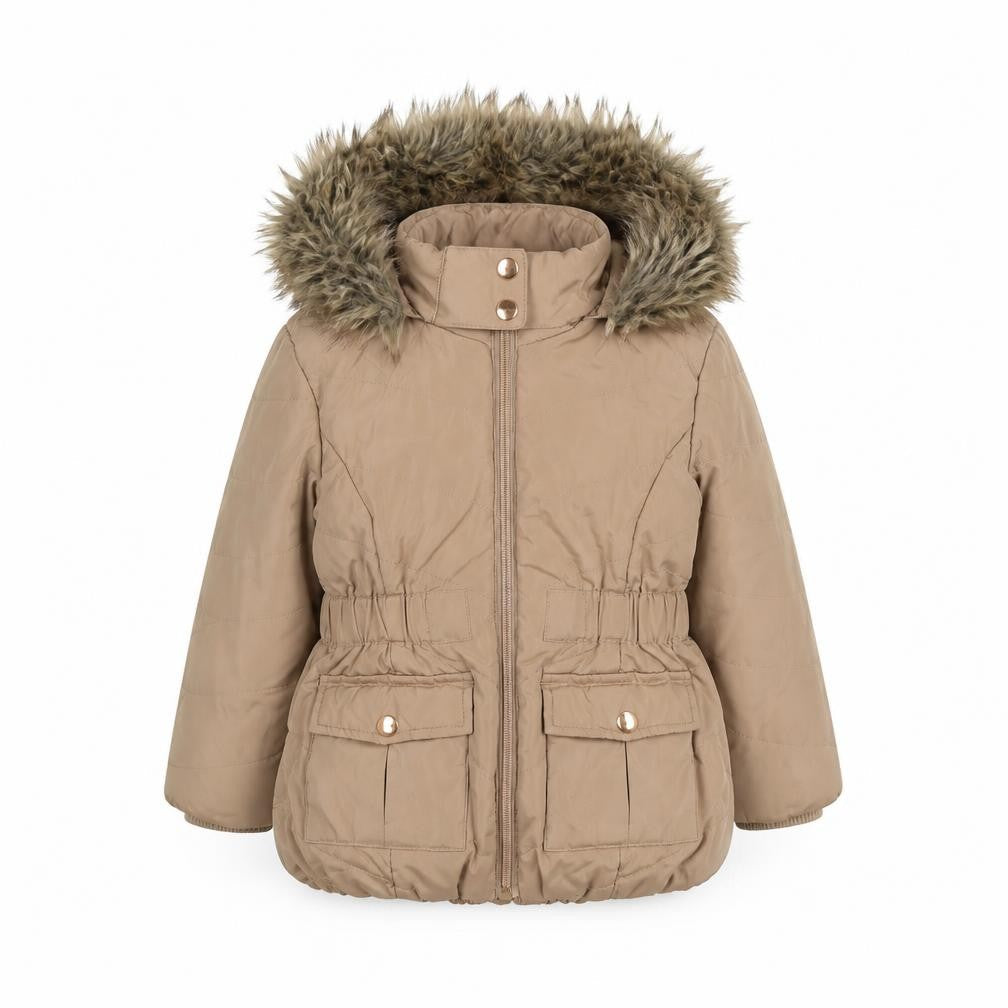 John Lewis Girls Beige Hooded Puffer Jacket - Size 5