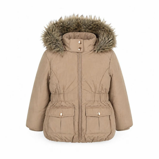 John Lewis Girls Beige Hooded Puffer Jacket - Size 5