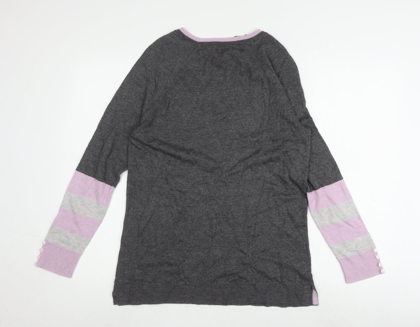 Laura Ashley Women's Grey Striped Jumper UK 10
