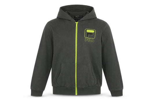 Fila Men's Grey Full Zip Hoodie, Size S, Logo Accents