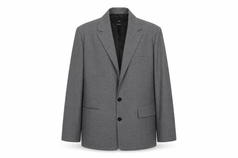 MNG Men's Grey Striped Blazer Jacket, 2XL, Business Formal