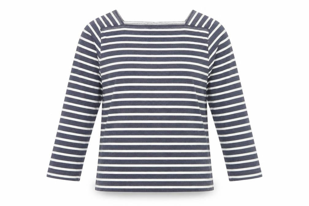 John Lewis Women's Blue Striped Boat Neck T-Shirt Size 14