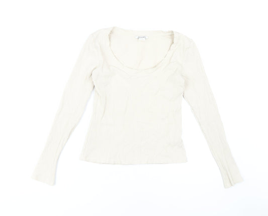 Monki Women's Beige Scoop Neck Long Sleeve T-Shirt