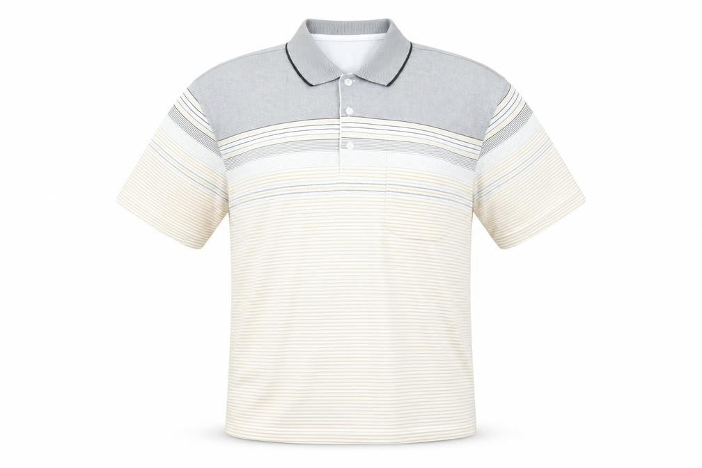 Charles Norton Men’s XL Grey Beige Striped Polo Shirt