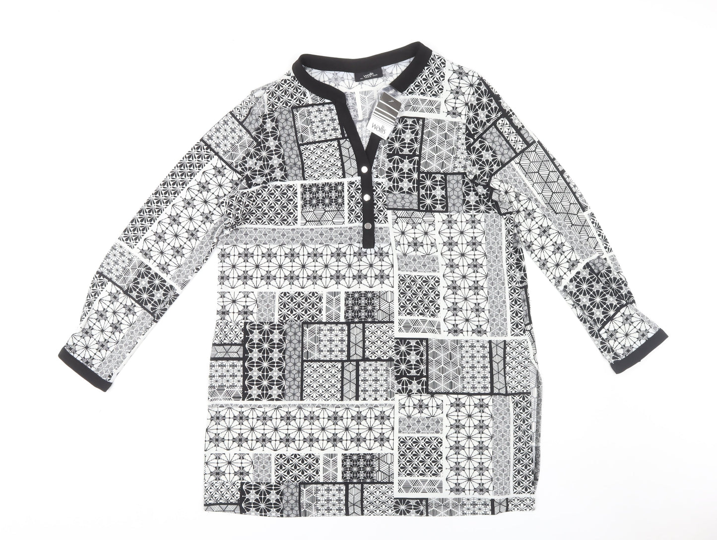 Wallis Women's L Blouse, Black/White, Geometric, New