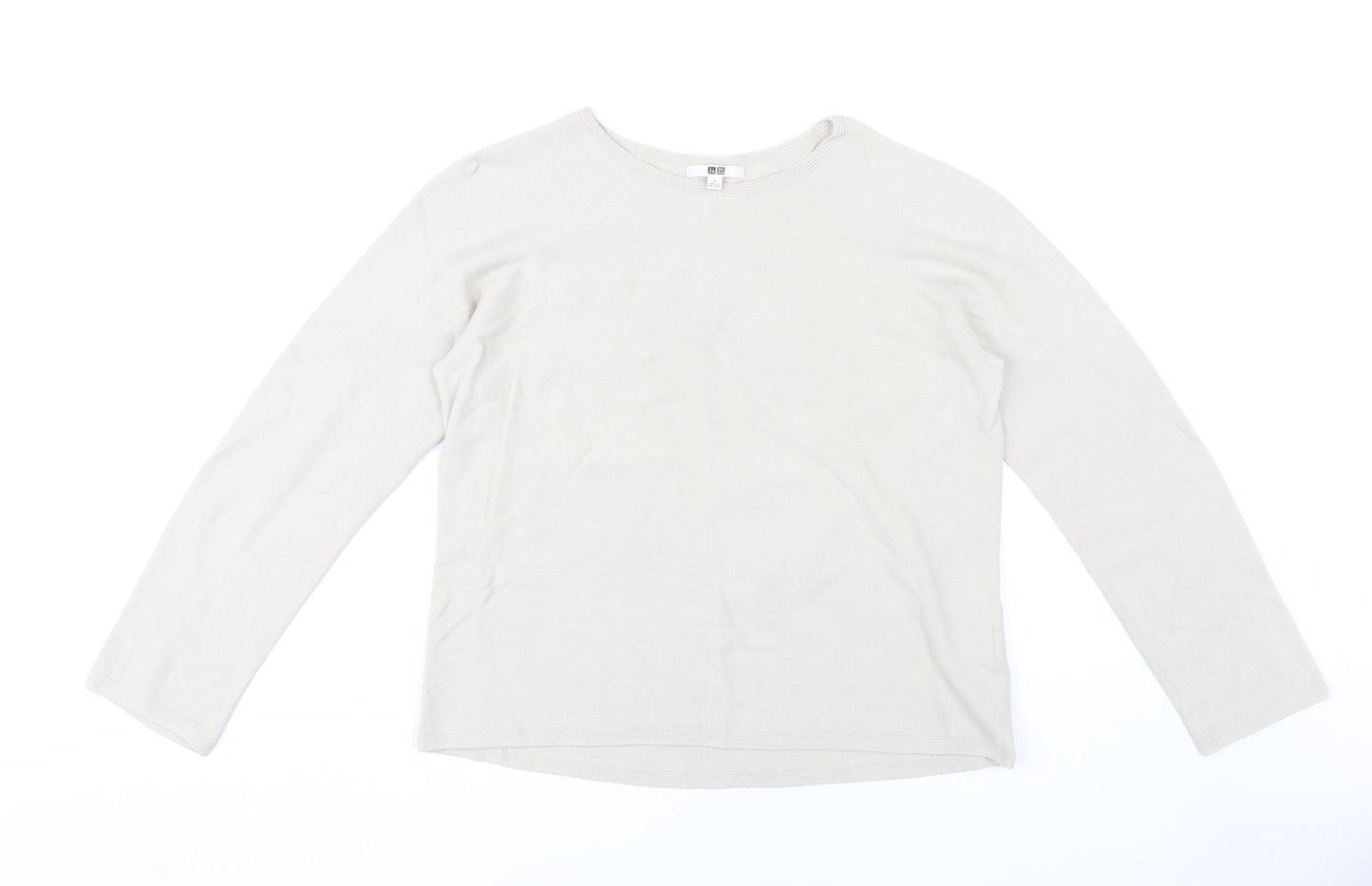 Uniqlo Women's Beige Pullover Jumper, L, Cotton Crew