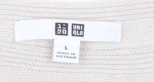 Uniqlo Women's Beige Pullover Jumper, L, Cotton Crew