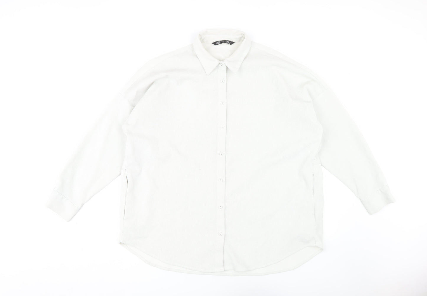 ZARA Women's White Button-Up Shirt Size 2, Long Sleeve