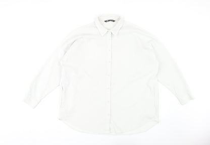 Zara Women's White Button-Up Shirt Size 2, Long Sleeve