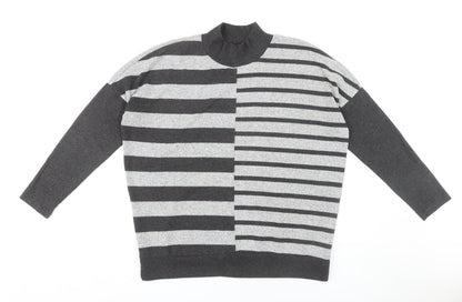 Next Women Grey Striped Mock Neck Pullover Jumper M