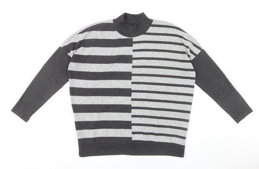 Next Women Grey Striped Mock Neck Pullover Jumper M