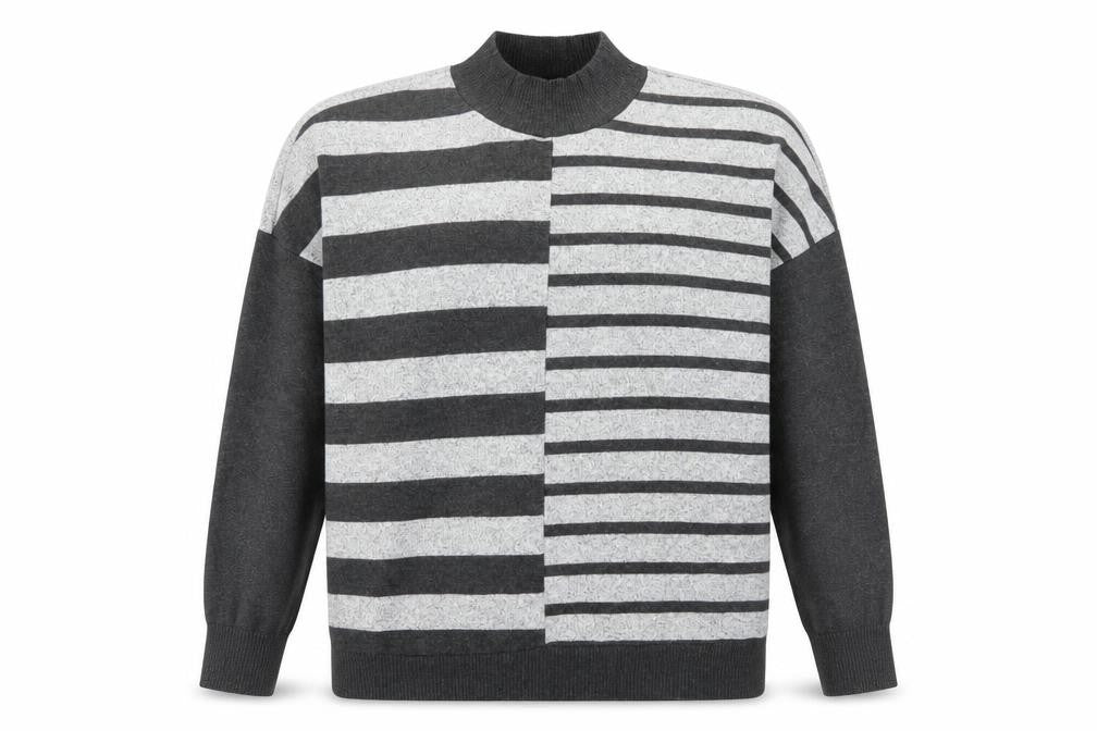 Next Women Grey Striped Mock Neck Pullover Jumper M