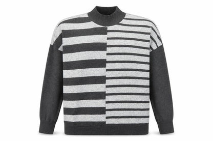 Next Women Grey Striped Mock Neck Pullover Jumper M