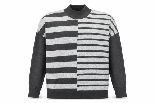 Next Women Grey Striped Mock Neck Pullover Jumper M