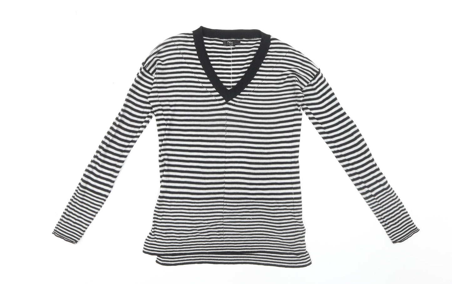 Next Women's Black V-Neck Striped Pullover Jumper Size 8