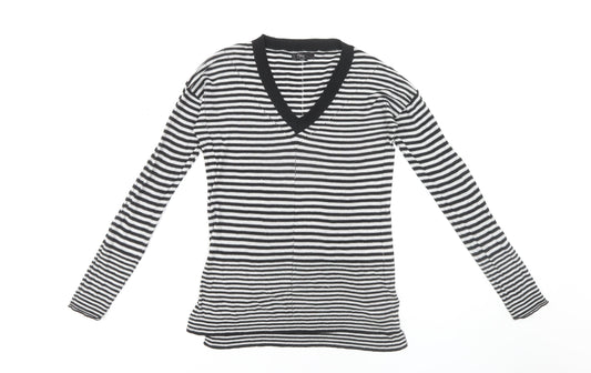 Next Women's Black V-Neck Striped Pullover Jumper Size 8