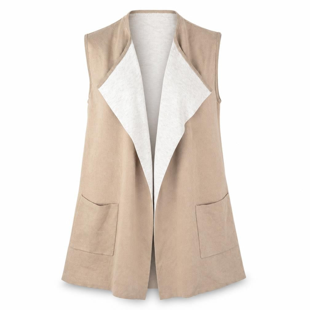 Monsoon Women's Beige Sleeveless Open Front Vest, Size M