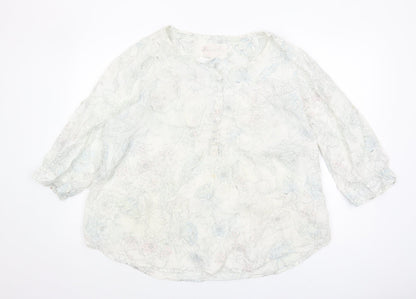 Marks & Spencer Women's Floral Blouse, Size 44, White, Linen