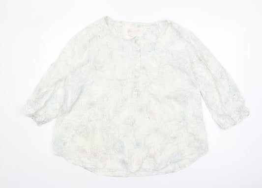 Marks and Spencer Women's Floral Blouse, Size 44, White, Linen