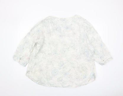 Marks & Spencer Women's Floral Blouse, Size 44, White, Linen
