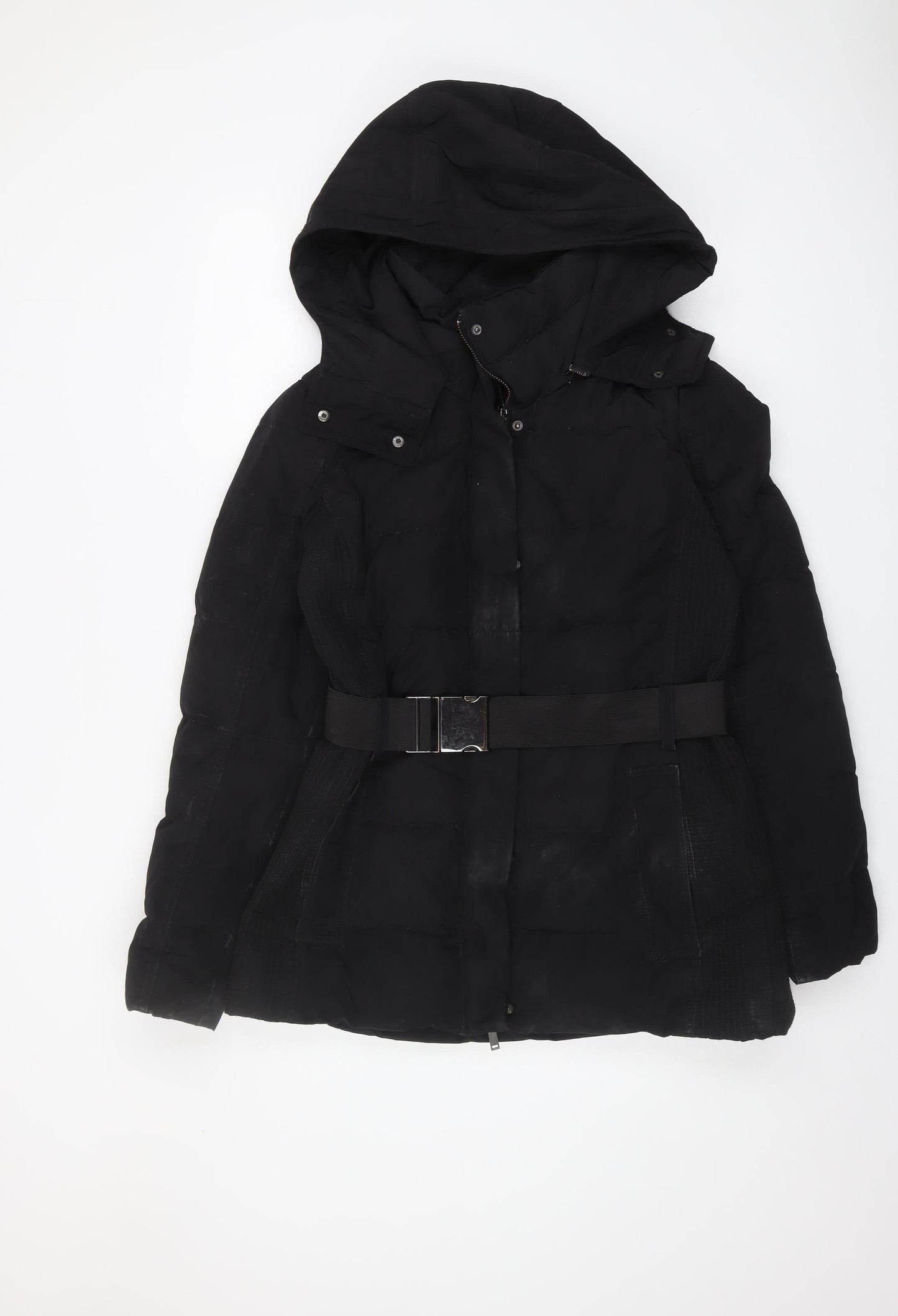 Mango Women's Black Puffer Jacket Size 14 Winter Hooded