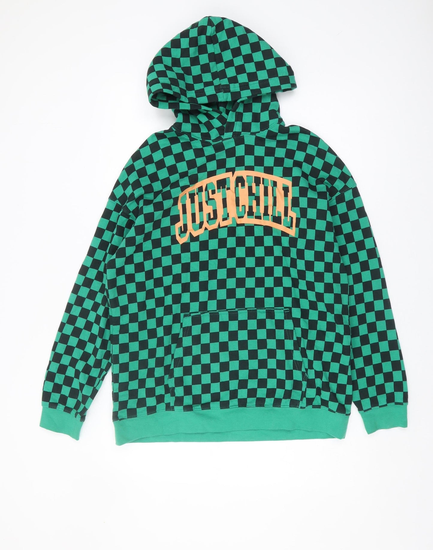 H&M Boys Green Check Pullover Hoodie Size 12-13 Years