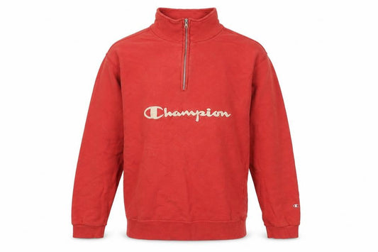 Champion Red Logo 1/4 Zip Sweatshirt, Unisex S