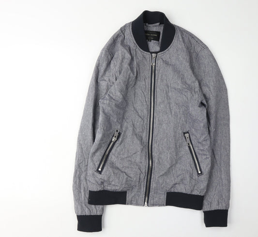 River Island Men's Grey Bomber Jacket, Size S, Casual Style