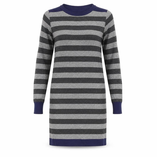 Marks & Spencer Women's Grey Blue Striped Knit Dress, Size 8