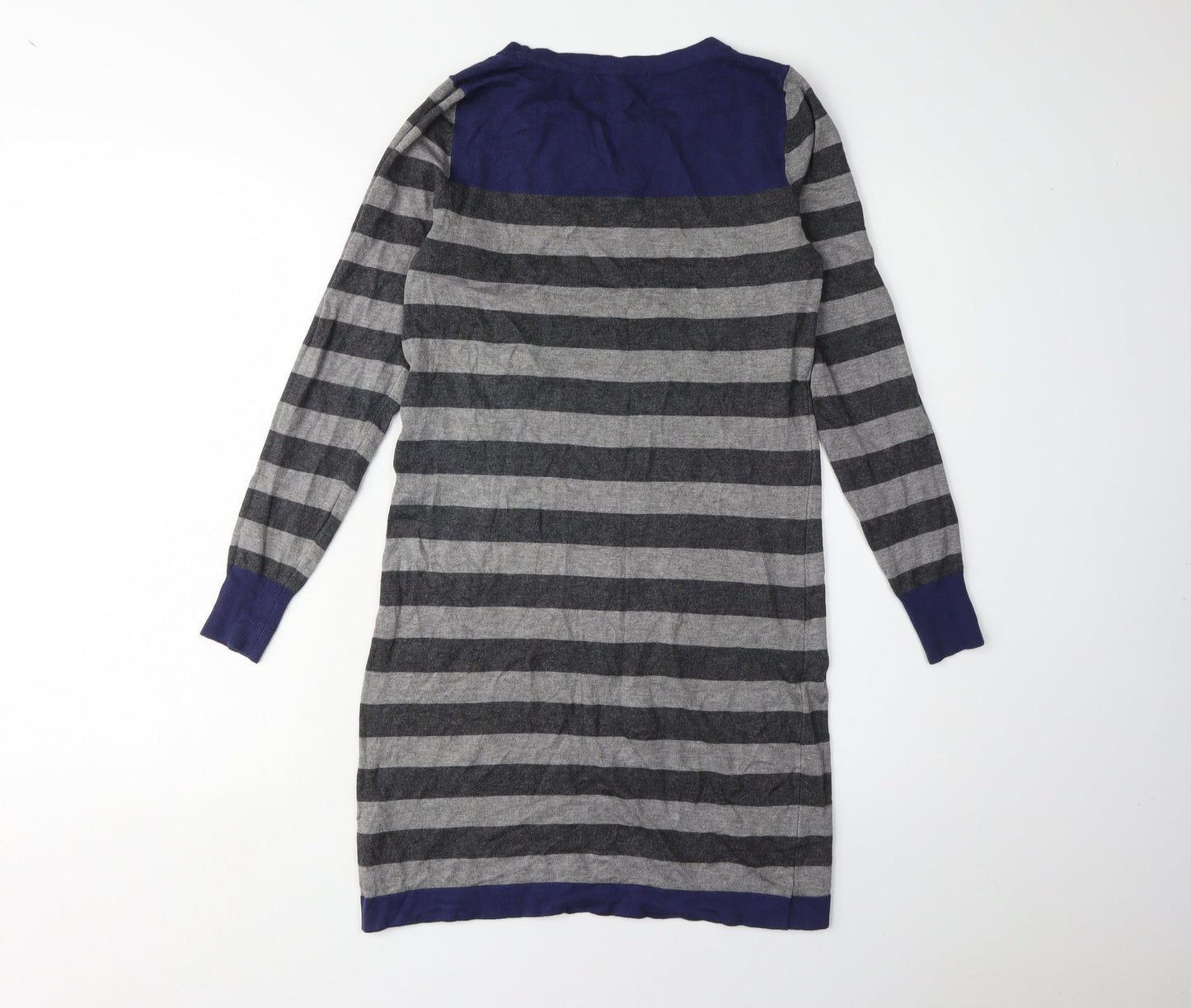 Marks and Spencer Women's Grey Blue Striped Knit Dress, Size 8