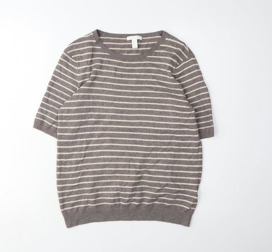 H&M Women's Brown Striped Pullover Jumper