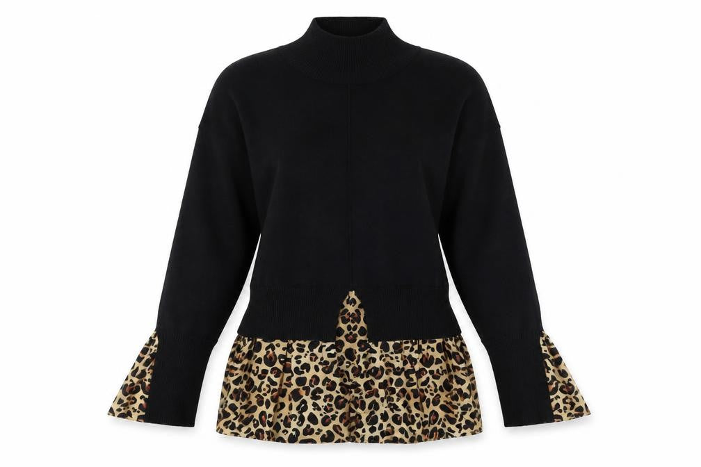 QED London Women's Black Animal Print Pullover Jumper M