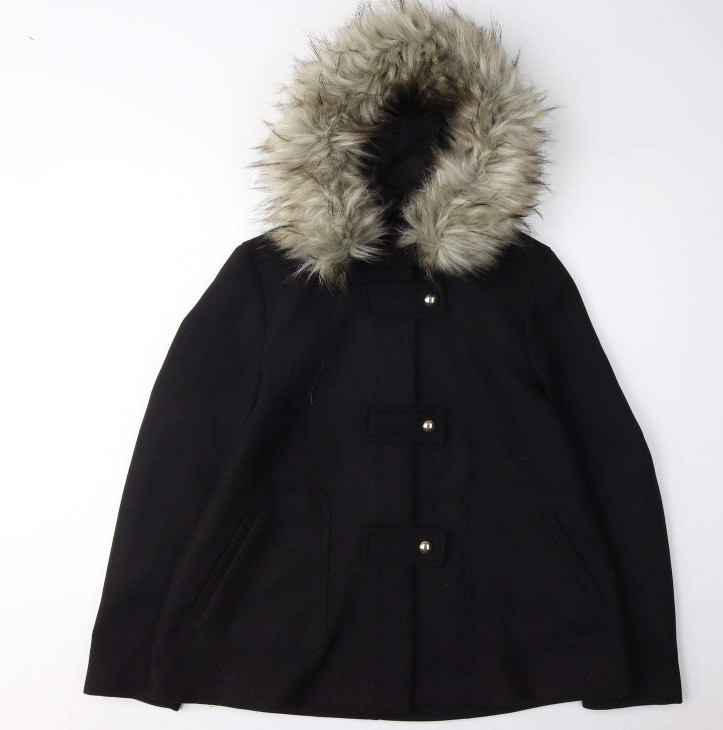 Zara Women's Black Hooded Parka Coat, M, Toggle Closure