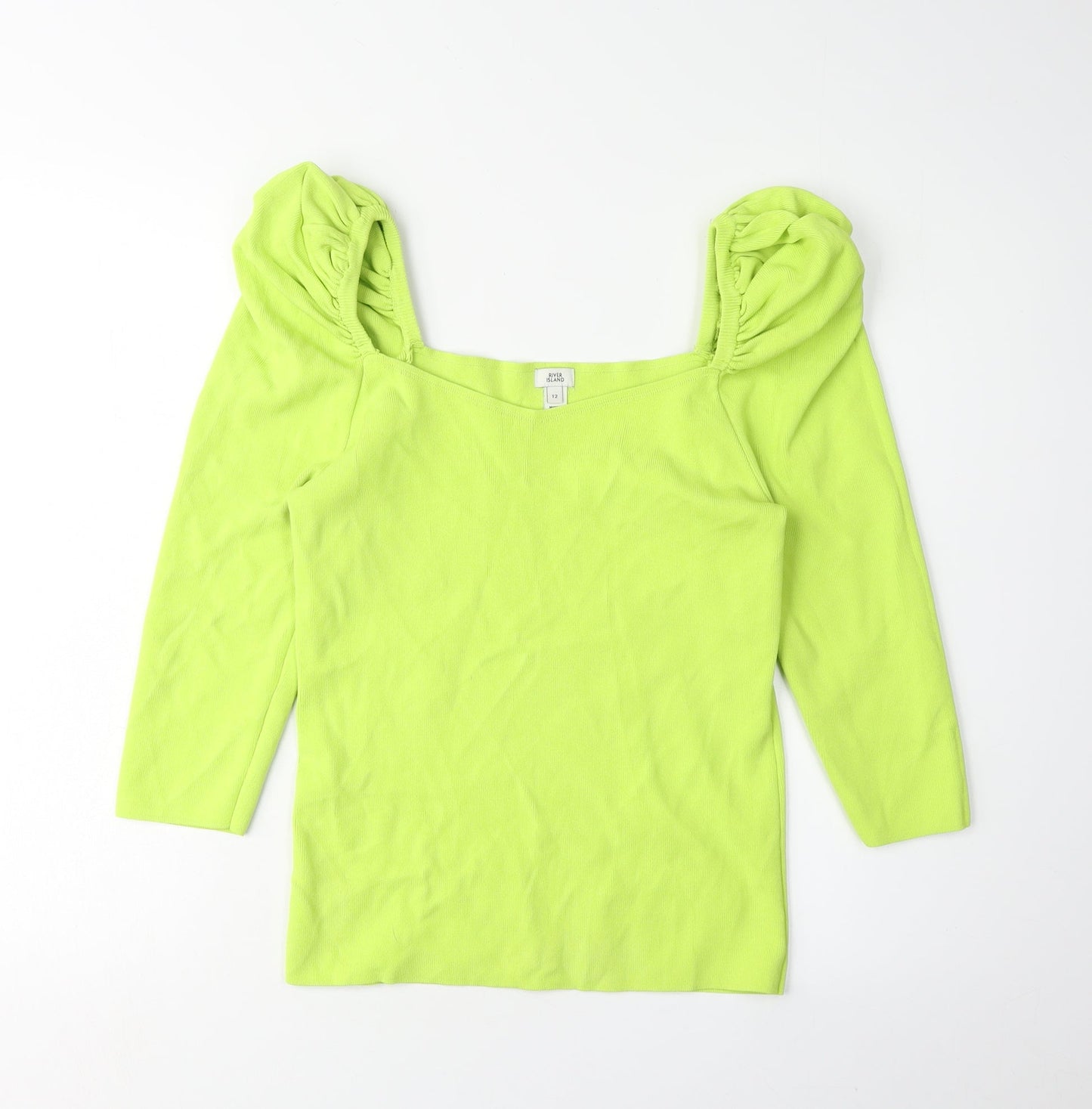 River Island Women's Green Puff Sleeve Top