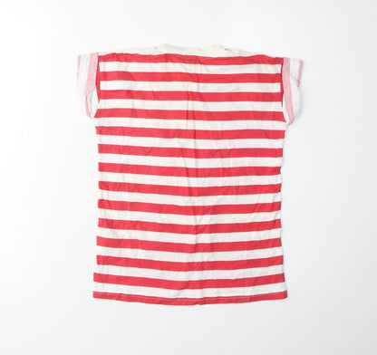 Back view of Disney girls’ red striped mickey mouse christmas t-shirt, 9-10 years