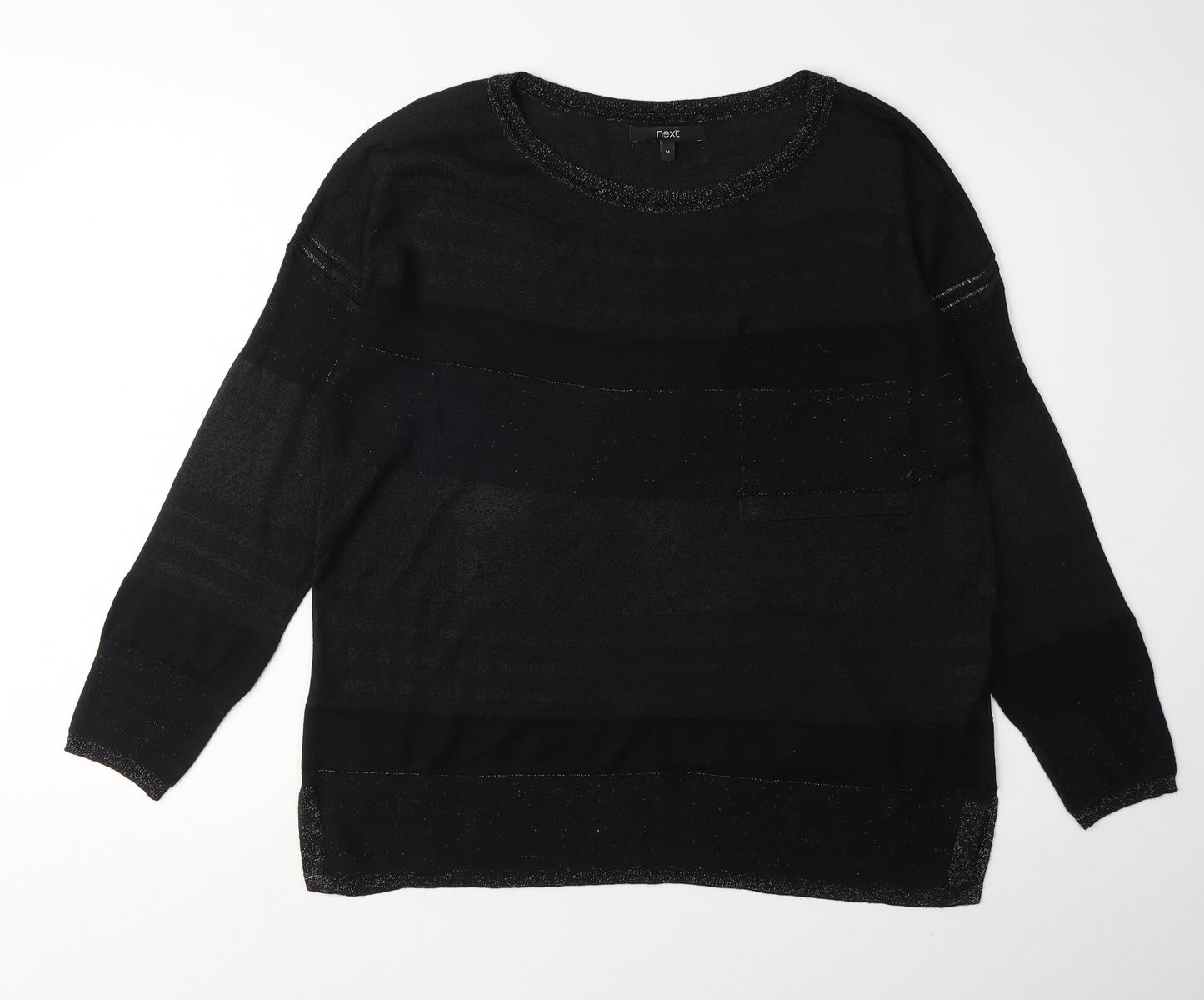 Next Women's Black Striped Round Neck Jumper Size 14