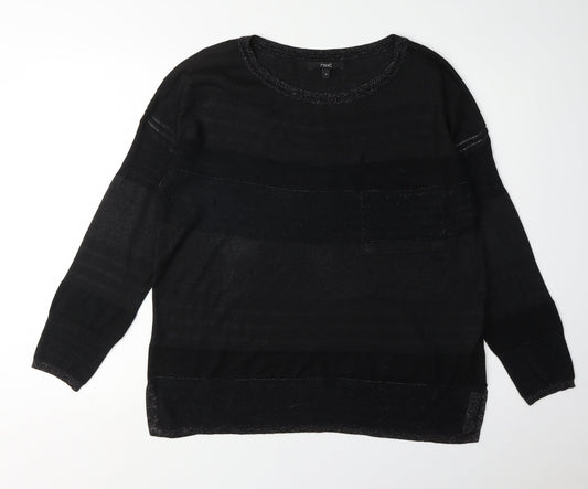 Next Women's Black Striped Round Neck Jumper Size 14
