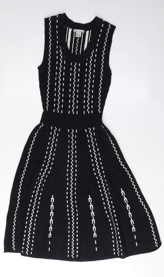 H&M Women's Black Striped A-Line XS Sleeveless Dress