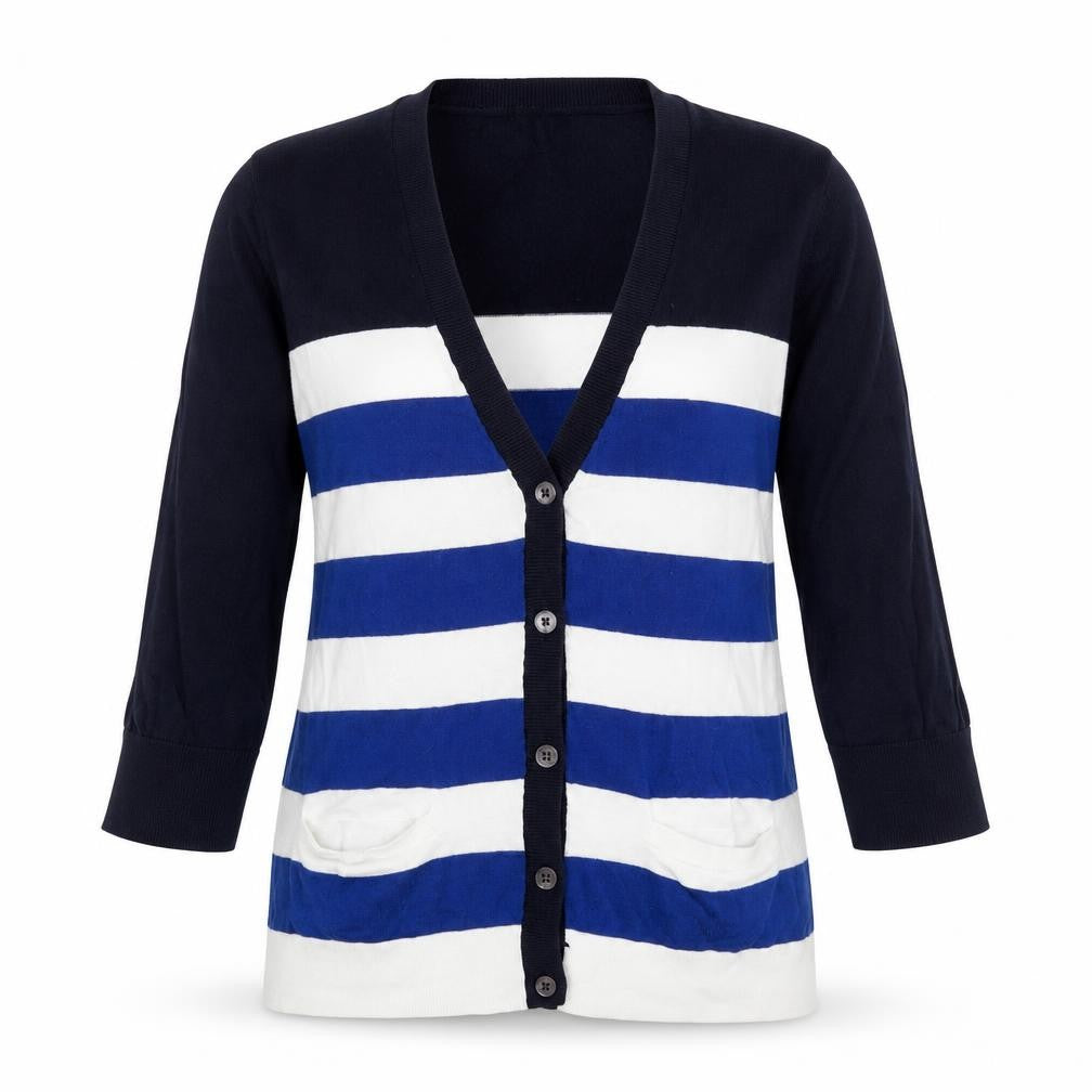 Gap Women's Blue Striped Cotton Cardigan S