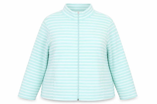 Front view of Anne de Lancay Women's Green XL Stripe Fleece Jacket