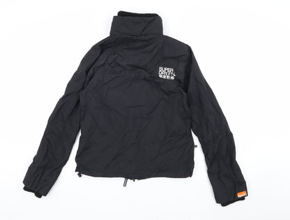 Back view of Superdry boys’ black nylon jacket l long sleeve zip