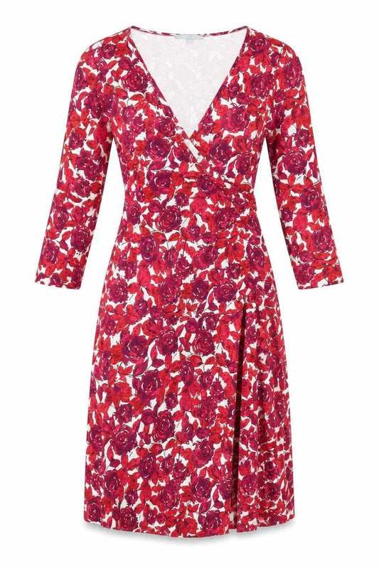 Karen Cole Women's Red Floral Wrap Midi Dress L